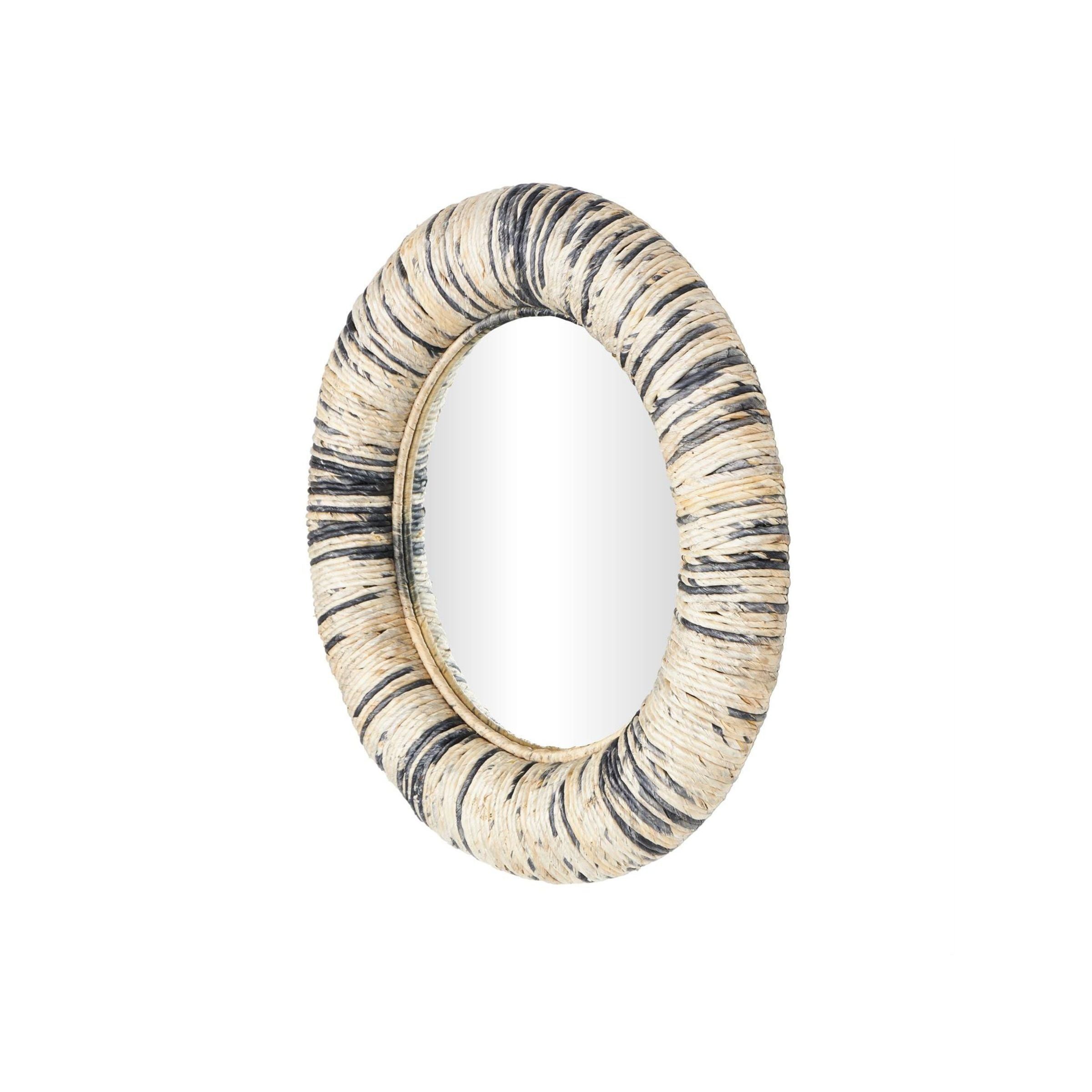 Natural and Blue Teak Wall Mirror 35" Round