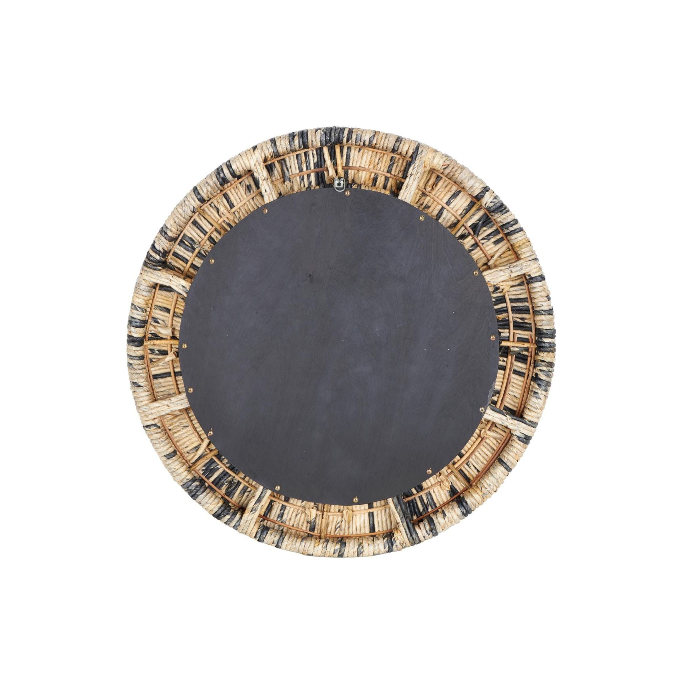 Natural and Blue Teak Wall Mirror 35" Round