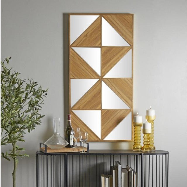 Geo Wood Wall Mirror Decor 24"W x 47"H