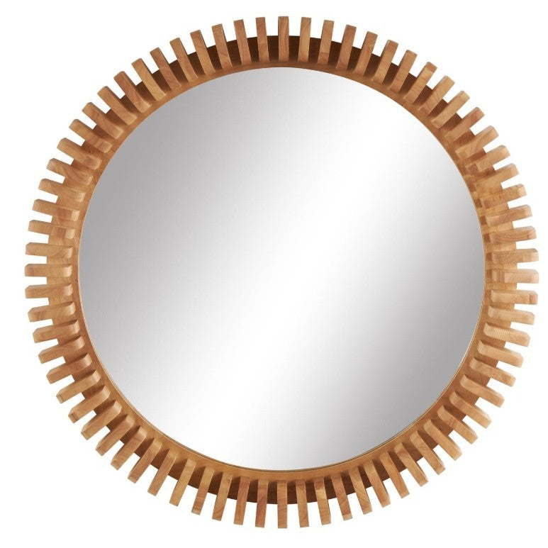 Wood Block Trim Wall Mirror 32" Round