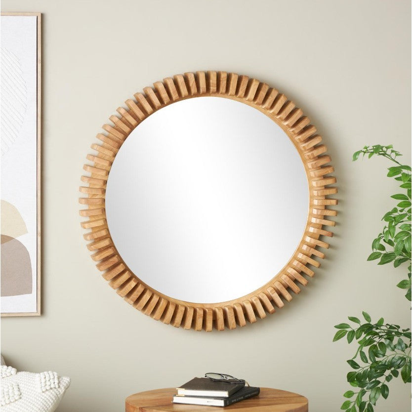 Wood Block Trim Wall Mirror 32" Round