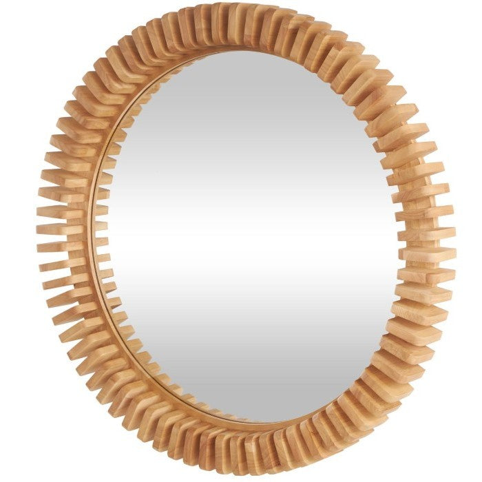 Wood Block Trim Wall Mirror 32" Round