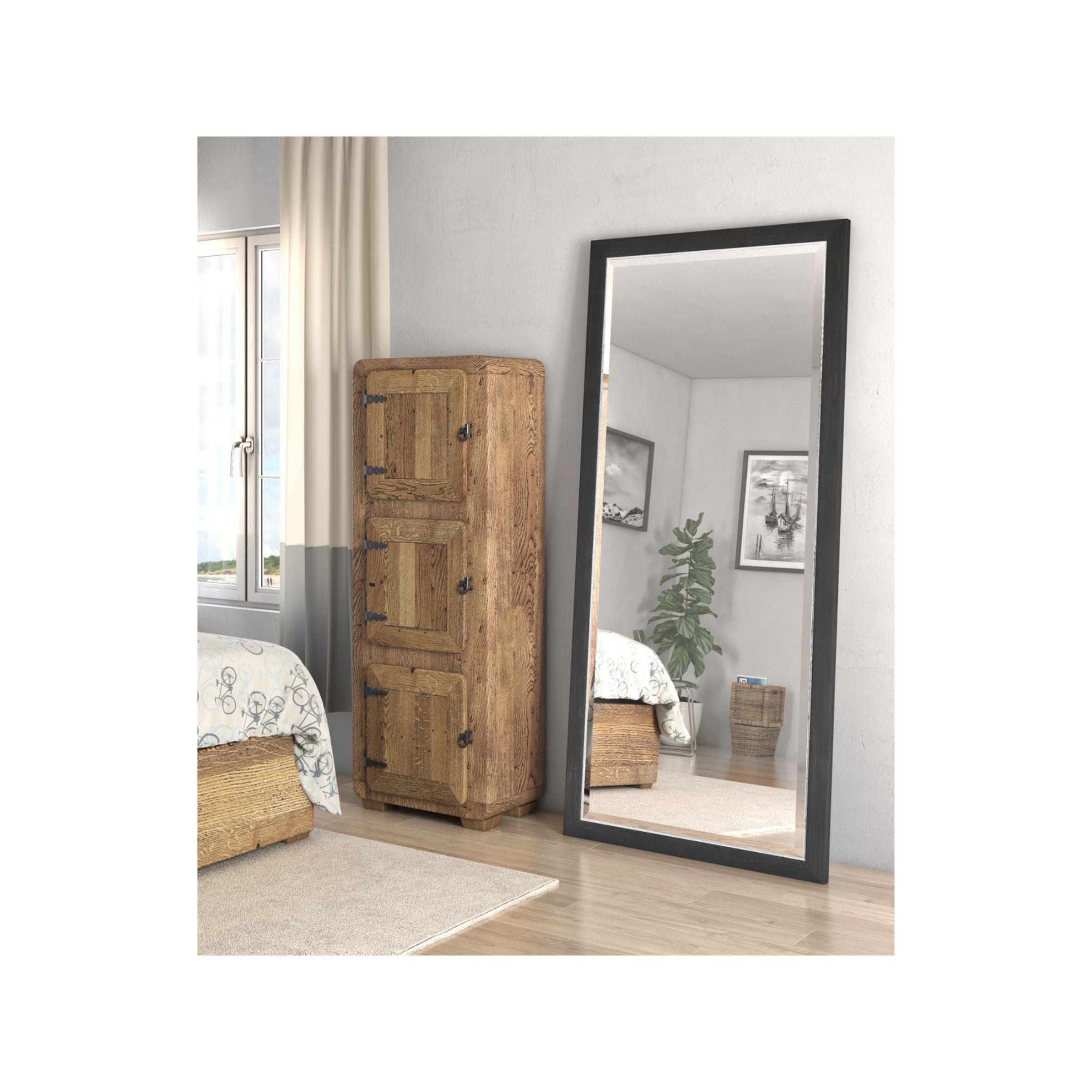 Black and Silver Beveled Leaner Mirror 36"W x 78"H
