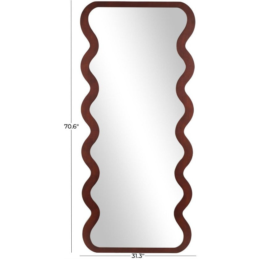 Brown Wood Wavy Wall Mirror 31"W x 71"H
