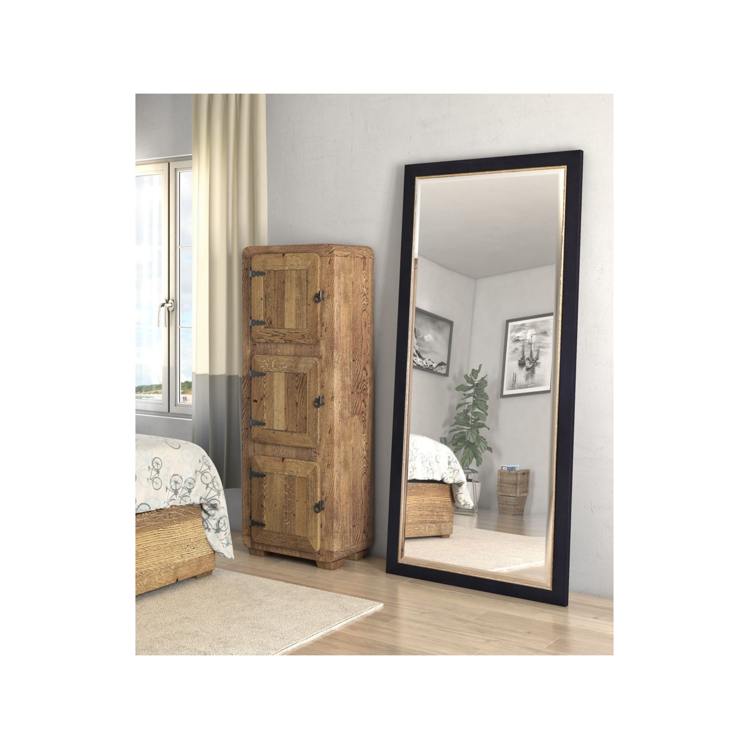 Black and Gold Beveled Leaner Mirror 36"W x 78"H