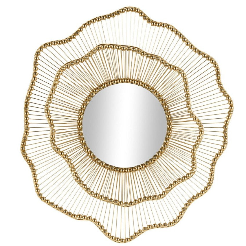 Gold Metal Beaded Wall Mirror 33"W x 34"H