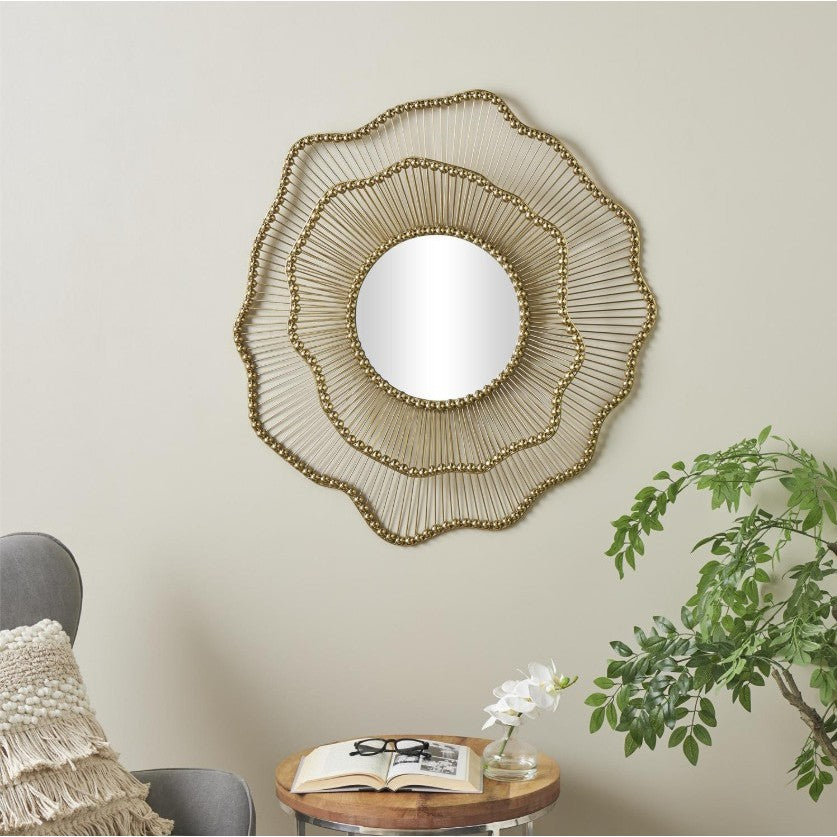 Gold Metal Beaded Wall Mirror 33"W x 34"H