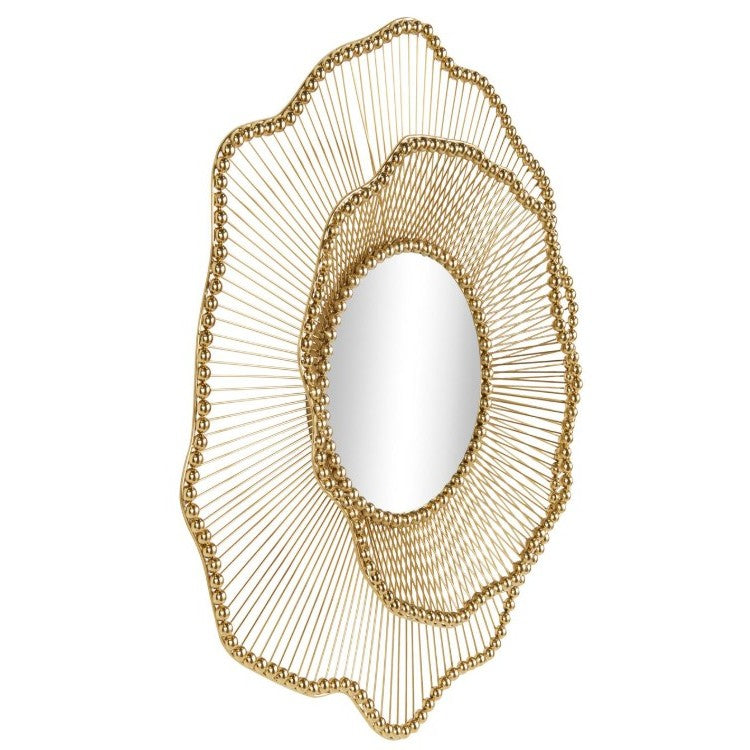 Gold Metal Beaded Wall Mirror 33"W x 34"H