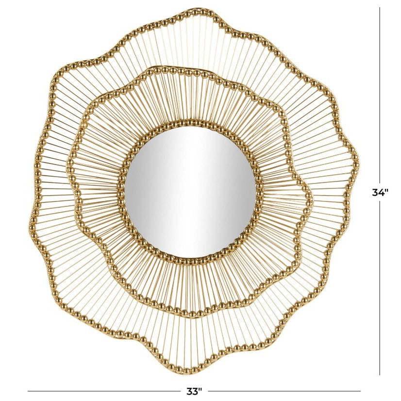 Gold Metal Beaded Wall Mirror 33"W x 34"H