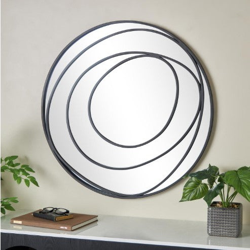 Black Metal Swirl Mirror 32" Round