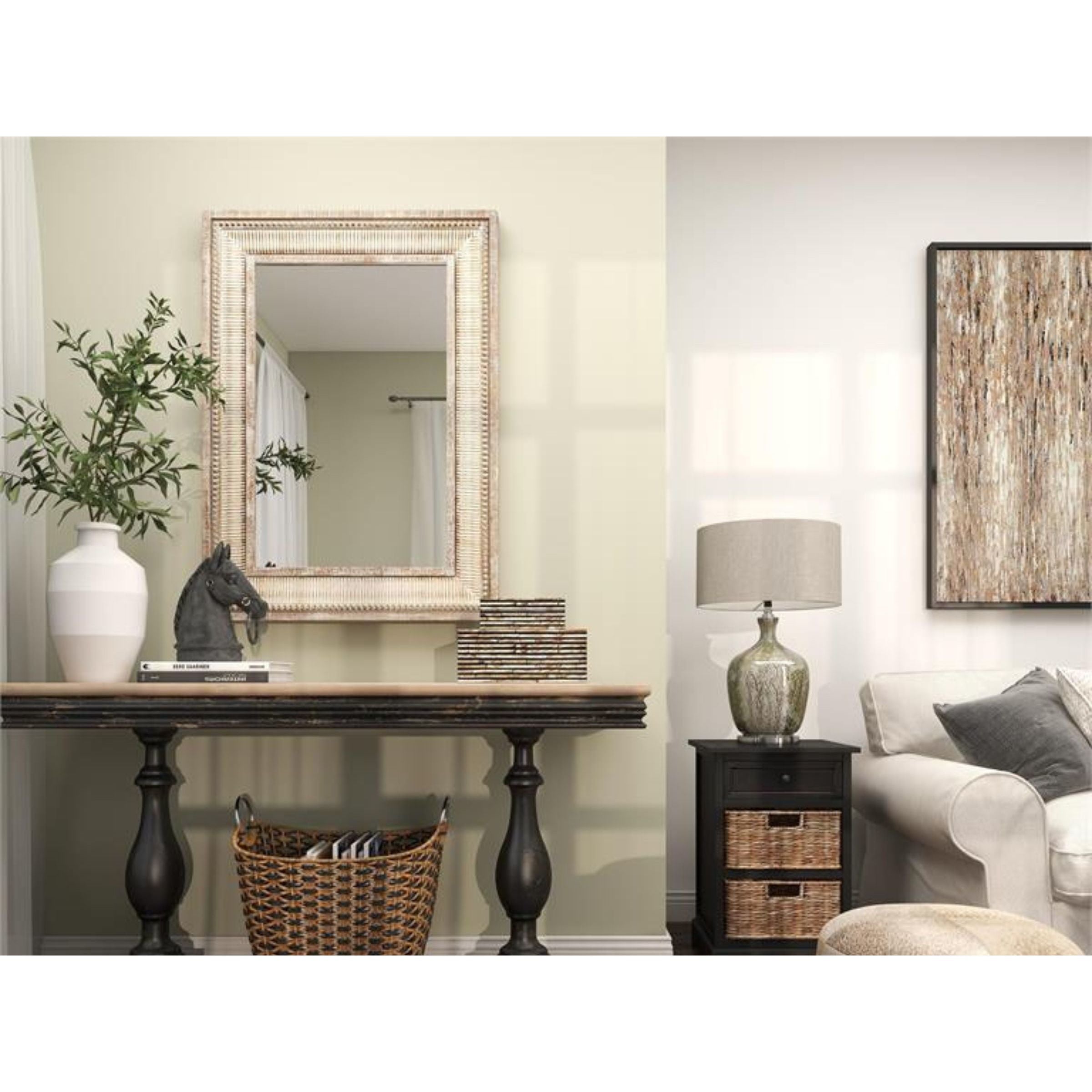 Whitewash Metal and Wood Wall Mirror 31"W x 43"H