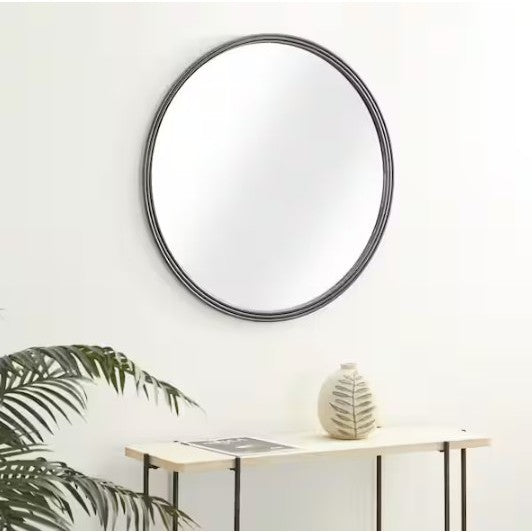 Grey Metal Wall Mirror 32" Round