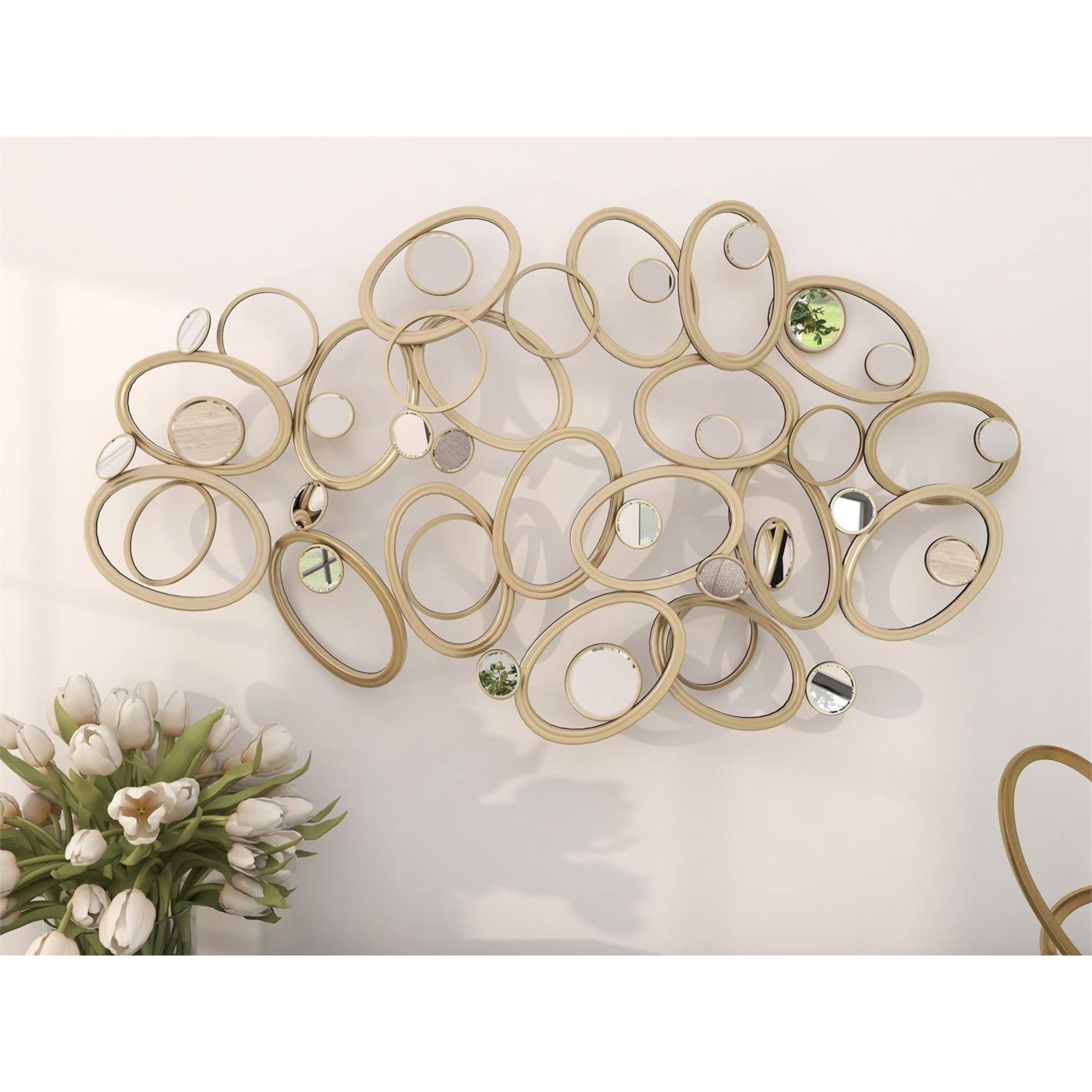 Metal Circle Mirror Wall Decor 60"W x 33"H