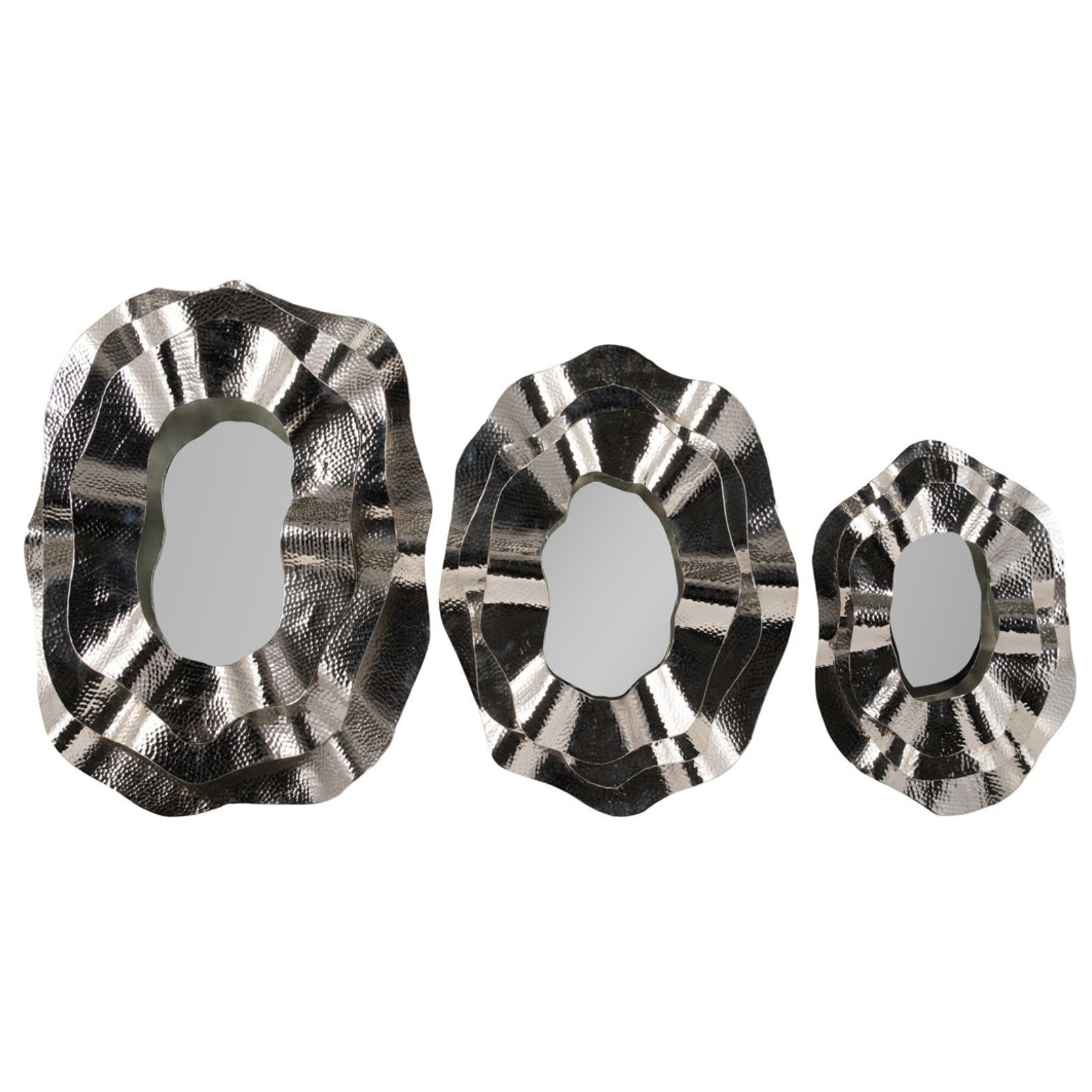 Set of 3 Silver Metal Wall Mirrors 17/21/25"