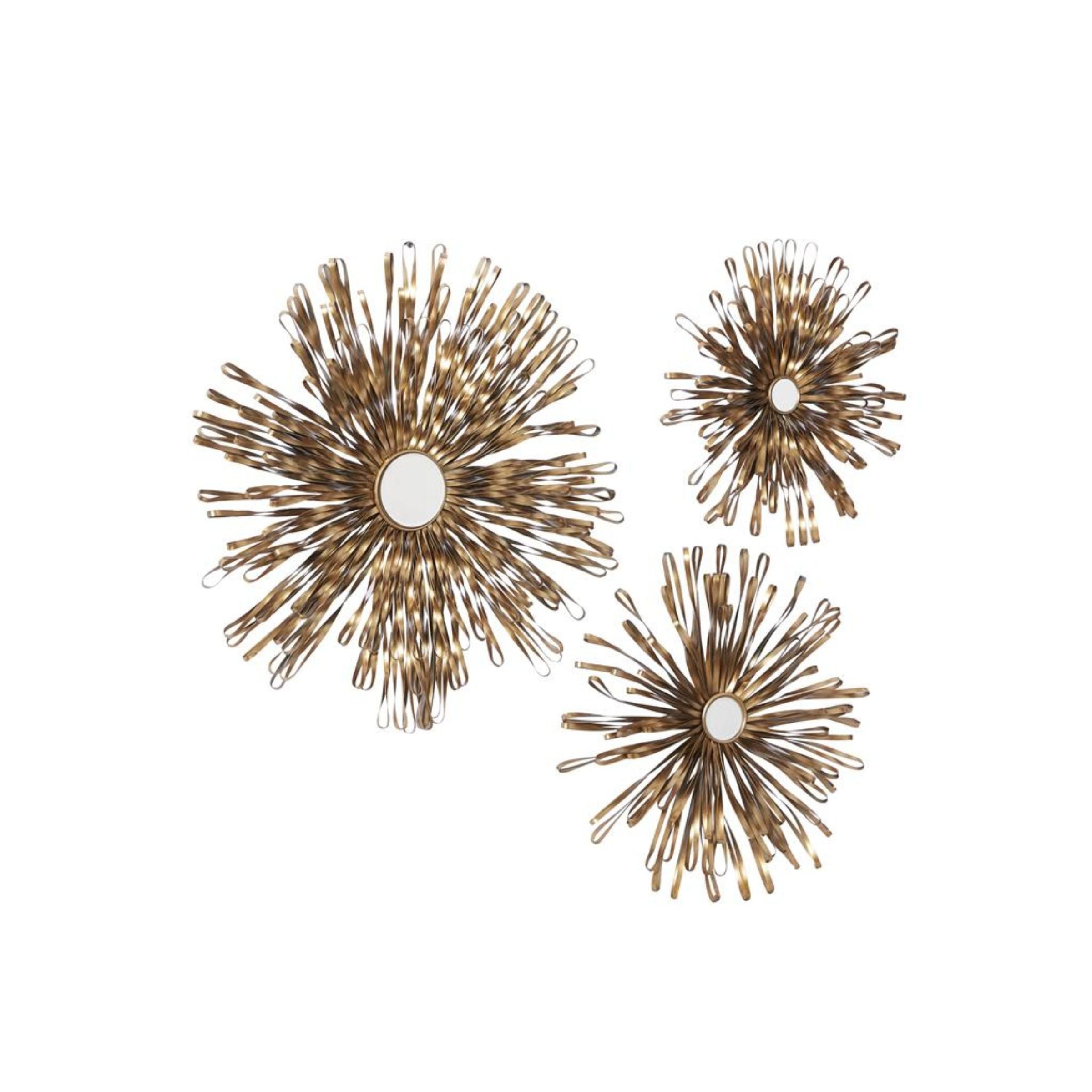 Set of 3 Gold Metal Wall Mirrors 18/22/27"H