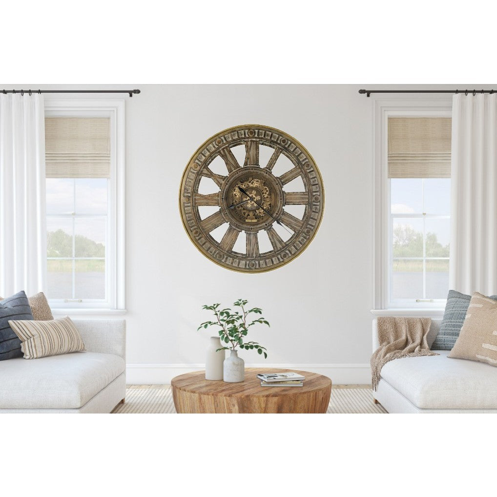 Howard Miller Antique Brown Metal Gears Wall Clock 46" Round