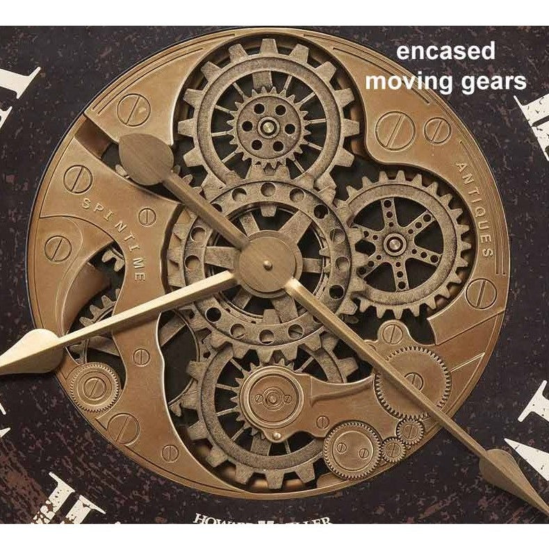 Howard Miller Black and Antique Brass Gears Wall Clock 31.5" Round