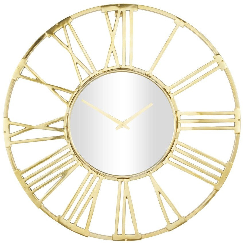 Wide Gold Mirror Wall Clock 35" Round