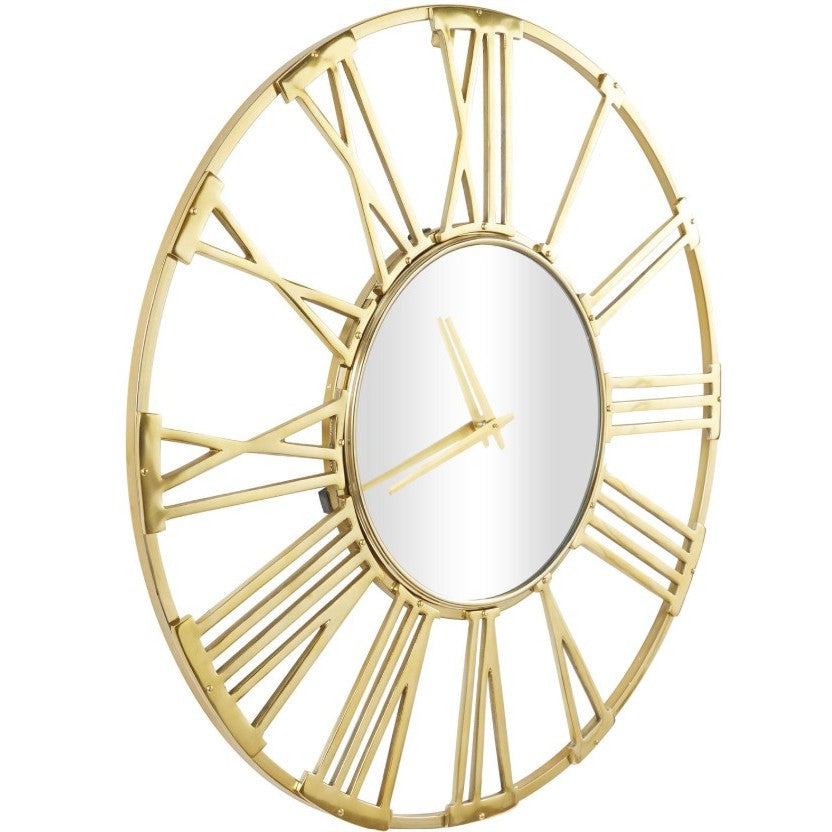 Wide Gold Mirror Wall Clock 35" Round