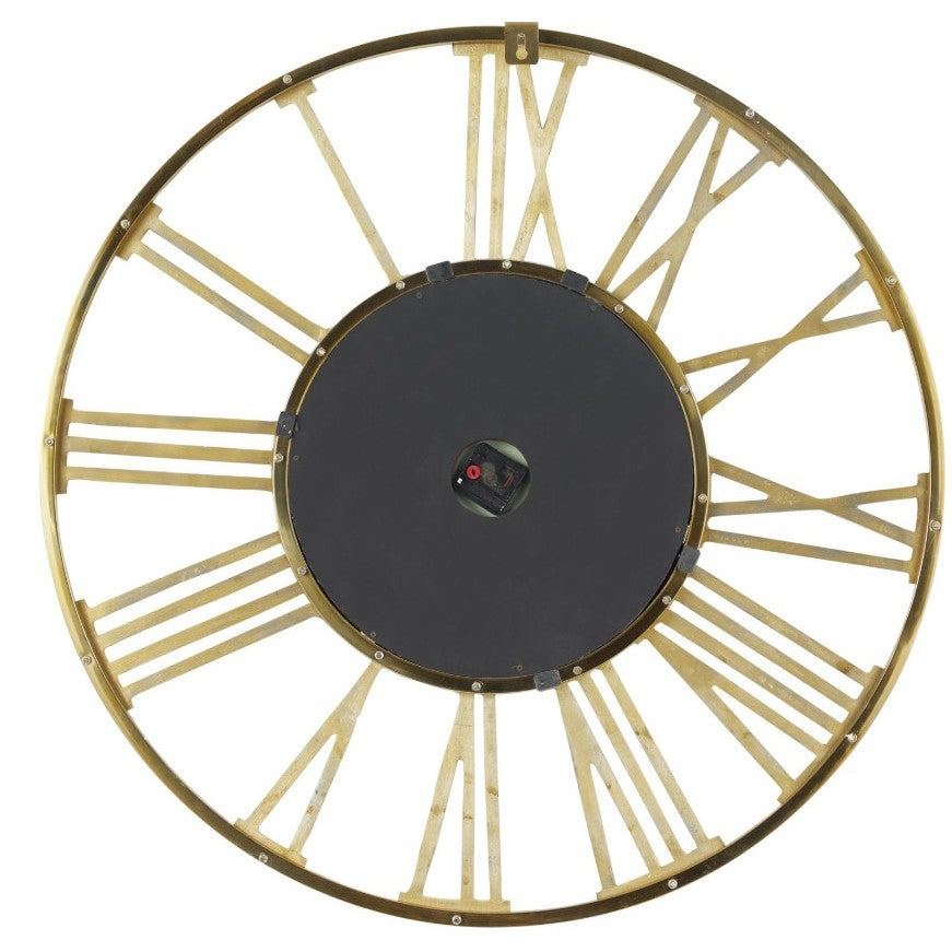 Wide Gold Mirror Wall Clock 35" Round