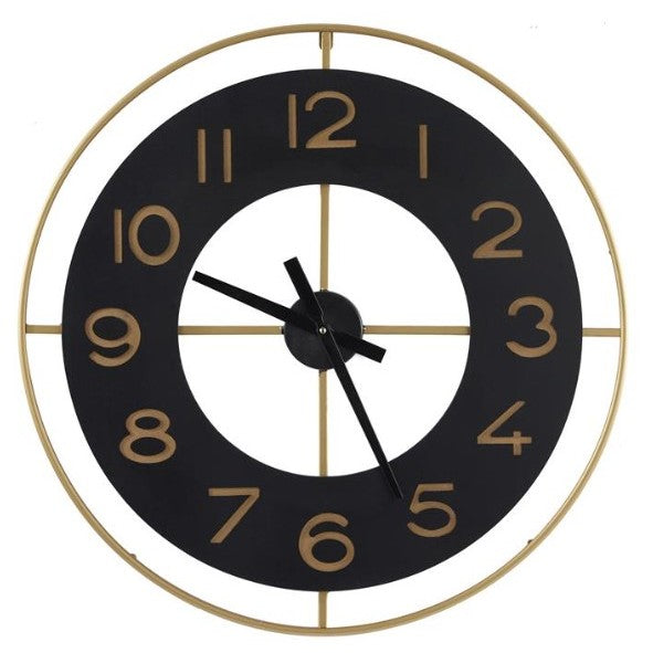 Black and Gold Metal Wall Clock 28" Round