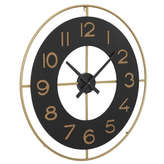 Black and Gold Metal Wall Clock 28" Round