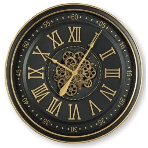 Black and Gold Metal Gears Wall Clock 32" Round