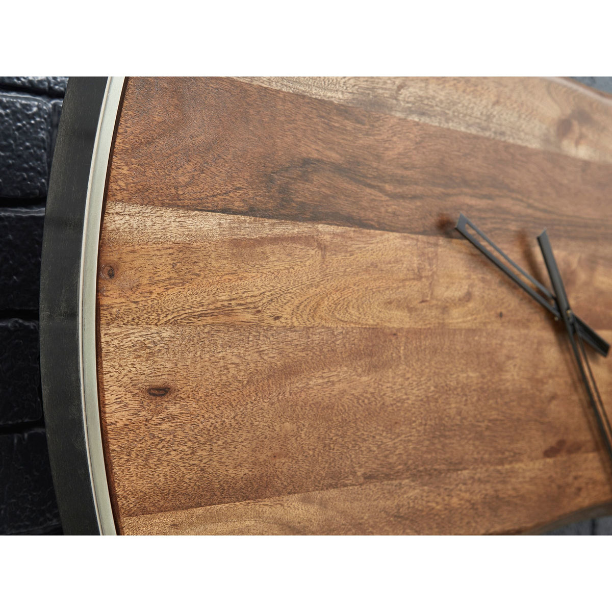 Wood and Silver Metal Wall Clock 35" Rnd