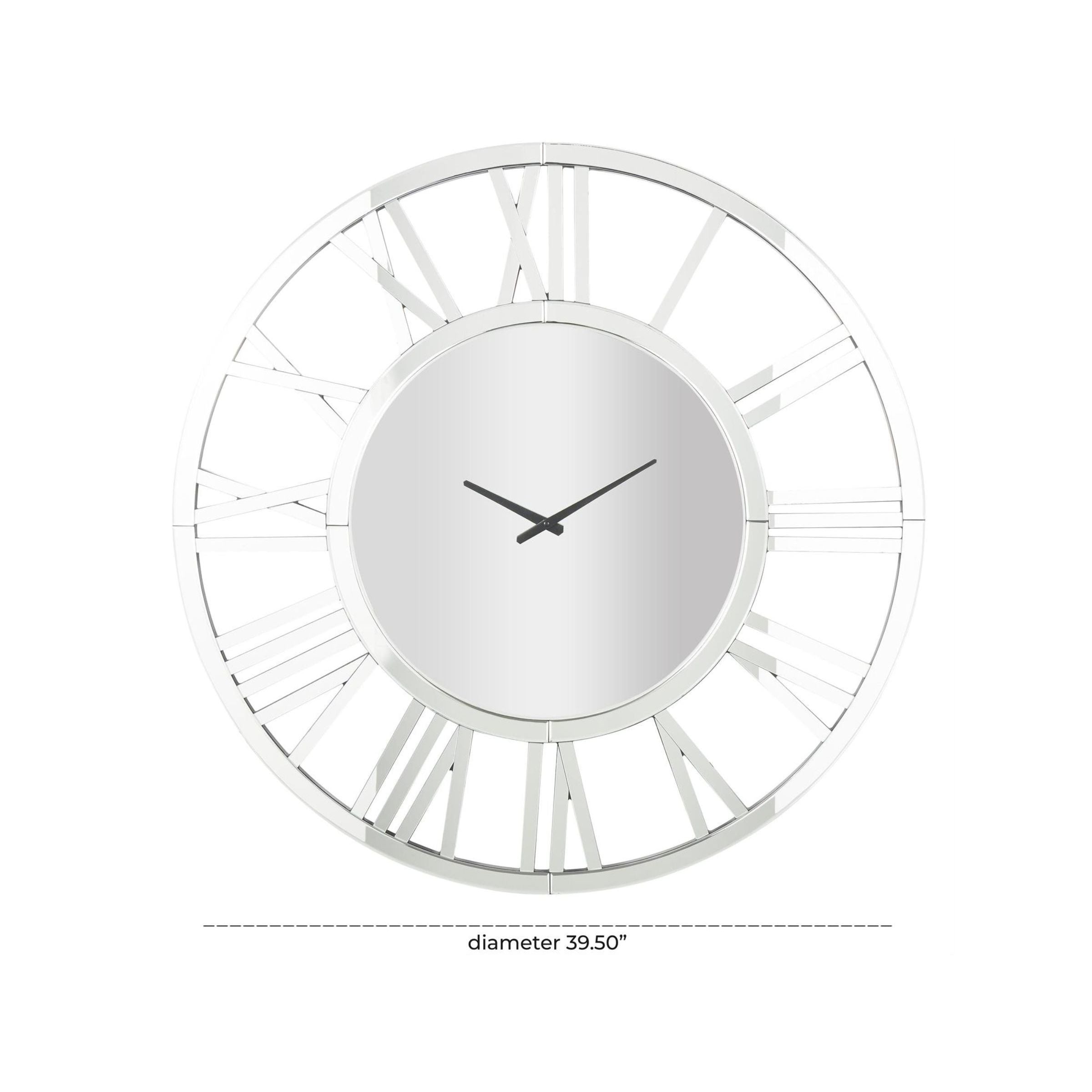 Wide Silver Mirror Wall Clock 40" Round