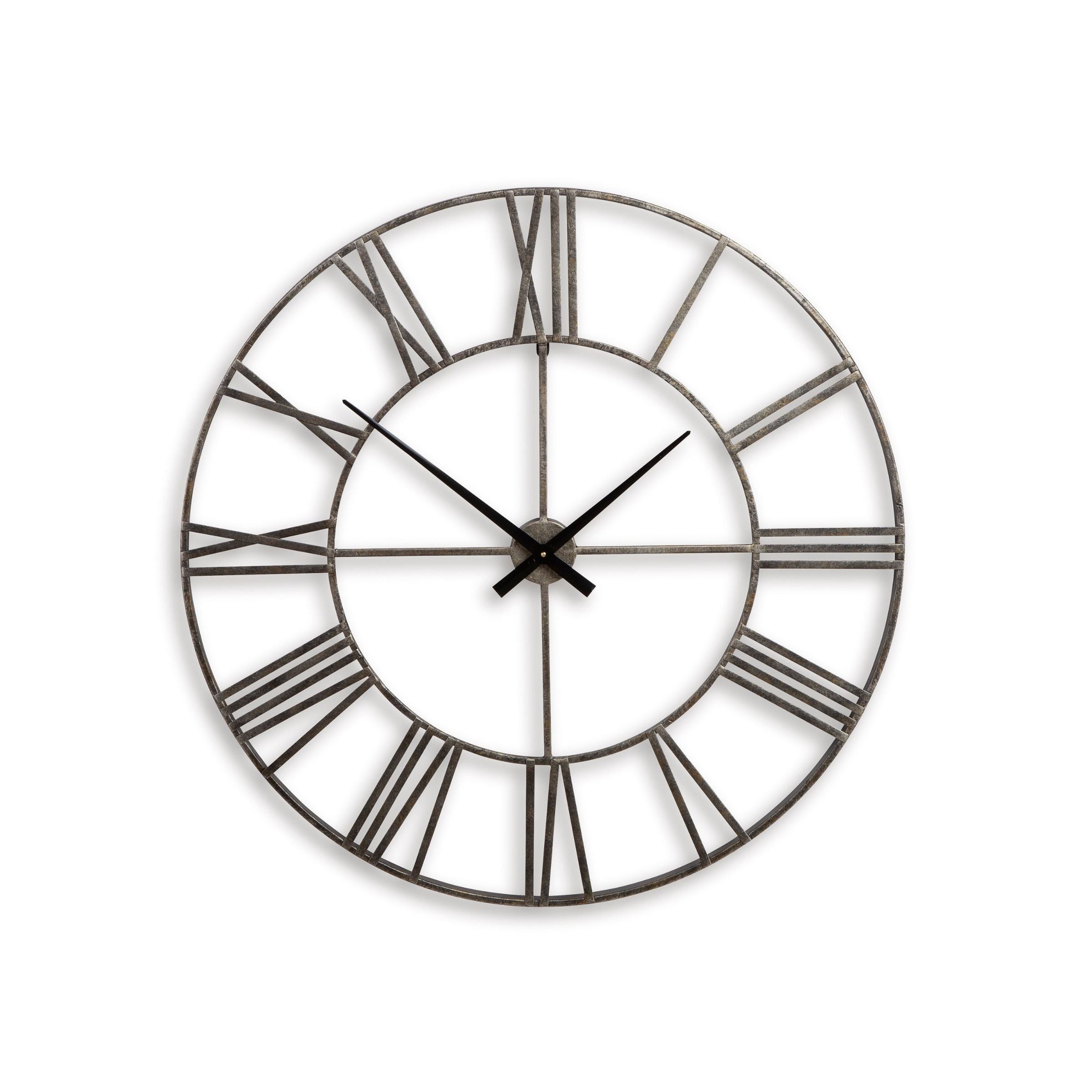 Antique Silver Roman Numeral Metal Wall Clock 36"