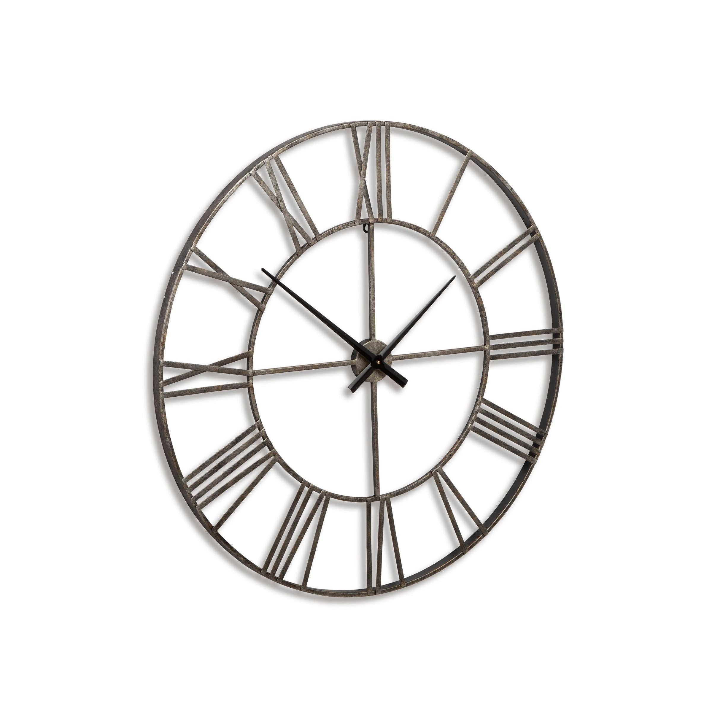 Antique Silver Roman Numeral Metal Wall Clock 36"