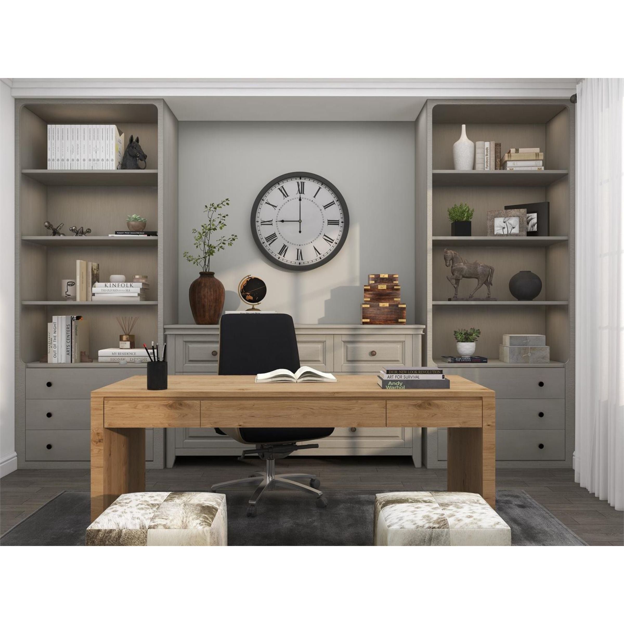 Black and White Metal Wall Clock 30" Round