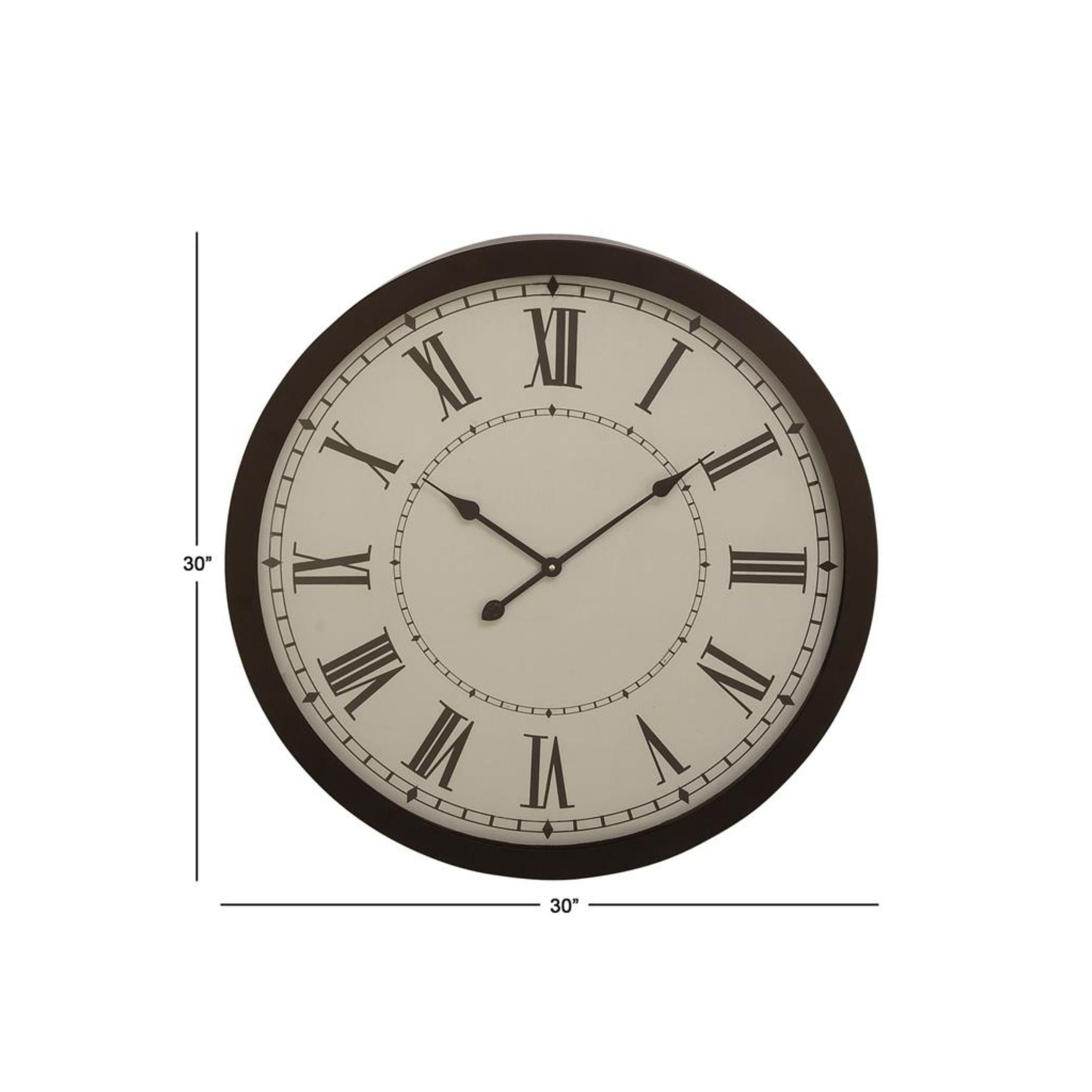Black and White Metal Wall Clock 30" Round