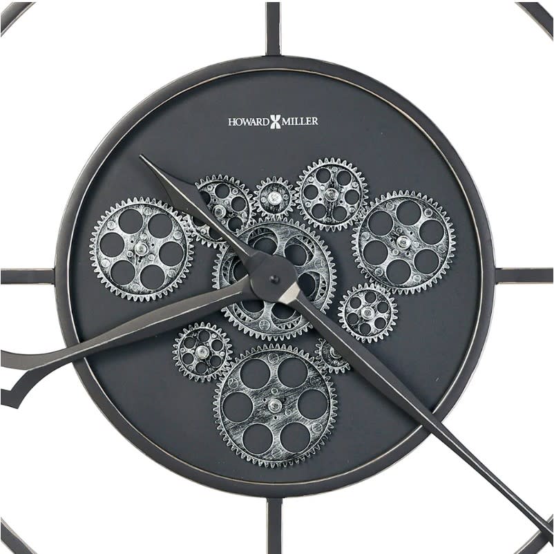 Howard Miller Charcoal and Antique Silver Gears Wall Clock 32" Round