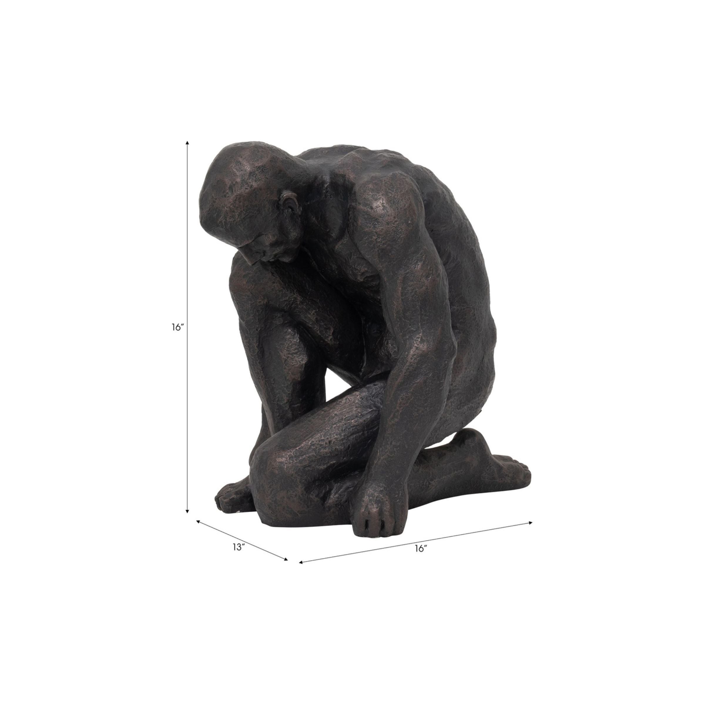 Kneeling Man Sculpture 16"W x 16"H