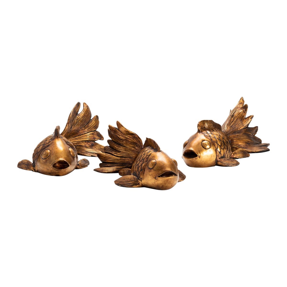 Set of 3 Gold Koi Statues 12"W x 5"D x 7"H