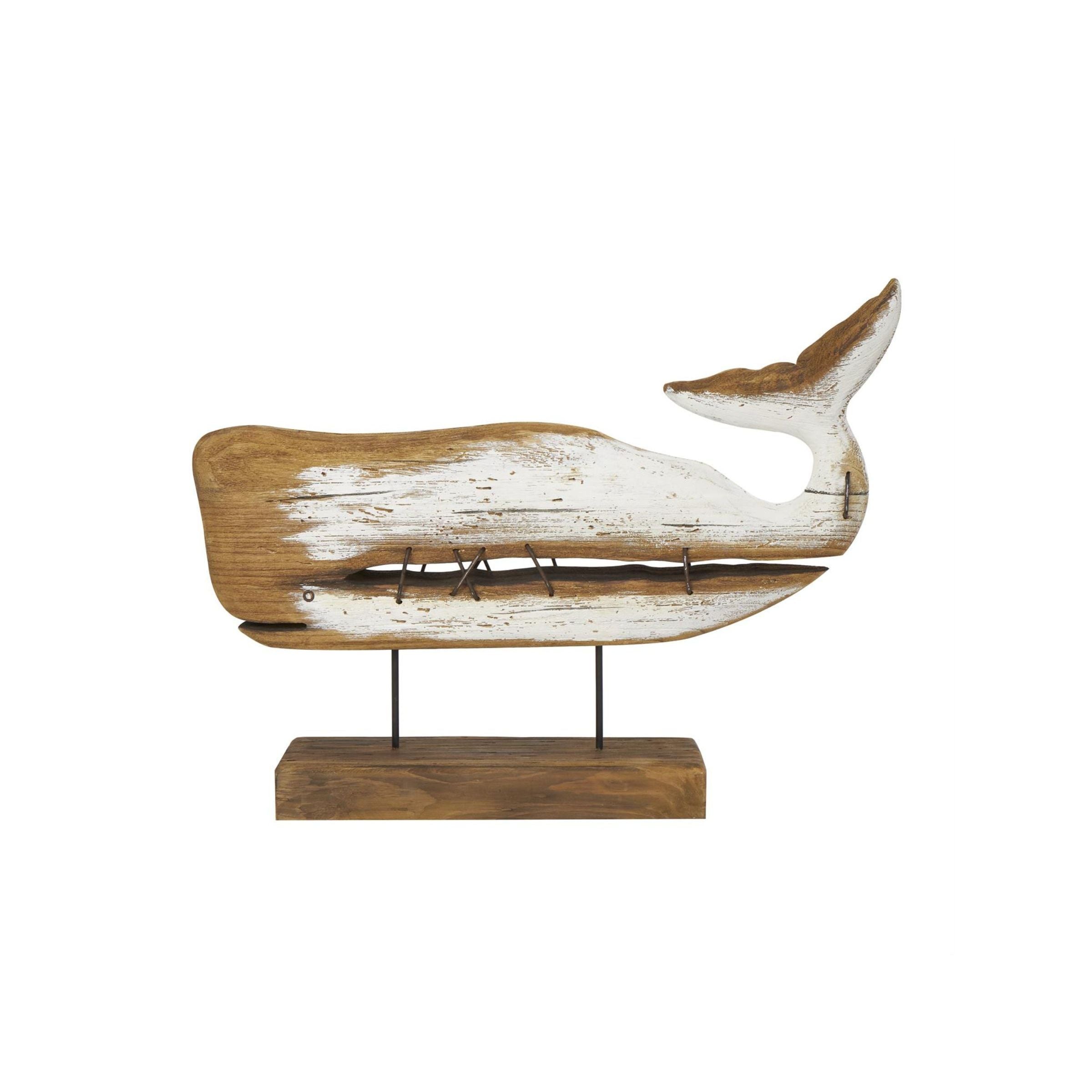 Wood and Metal Whale Sculpture 25"W x 19"H