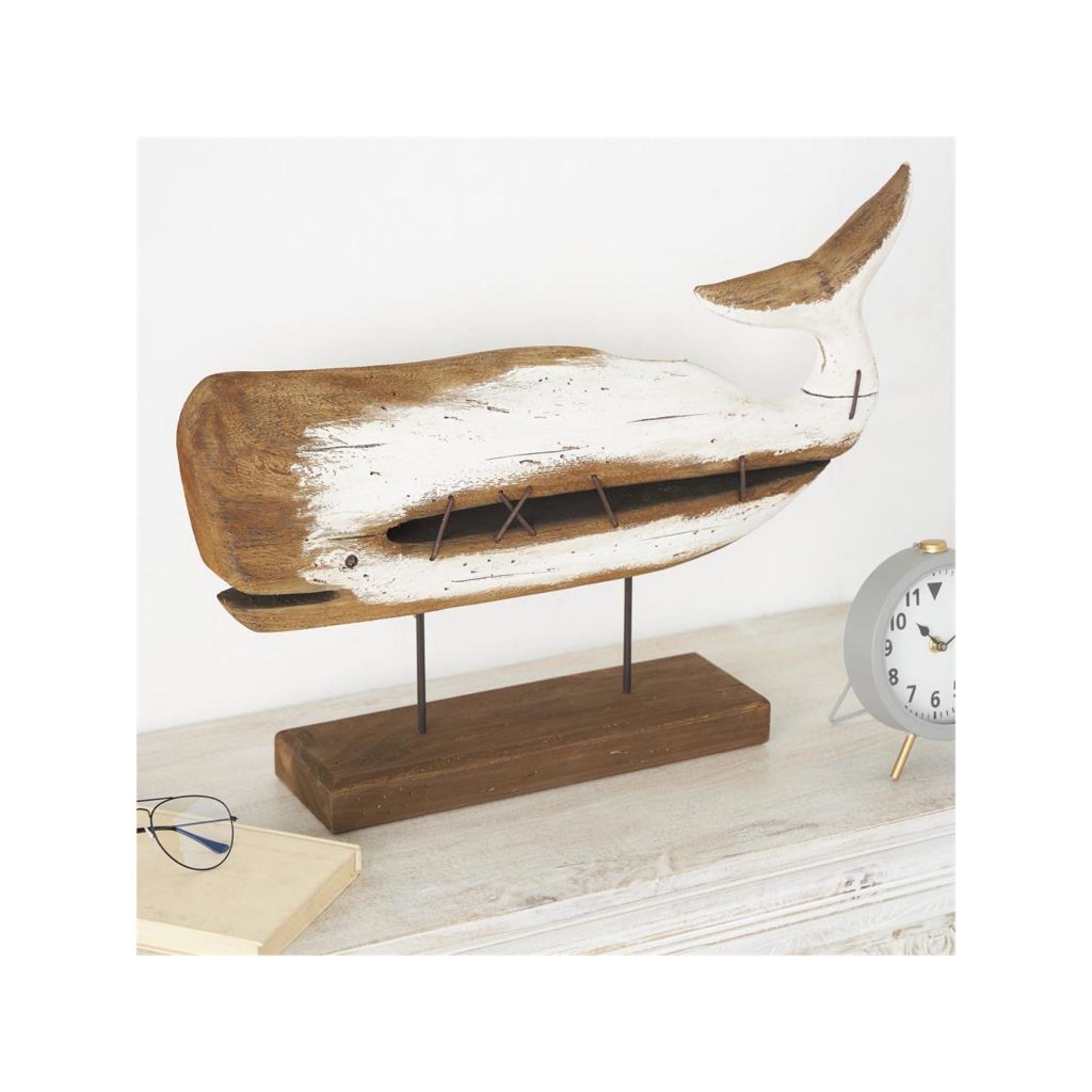 Wood and Metal Whale Sculpture 25"W x 19"H