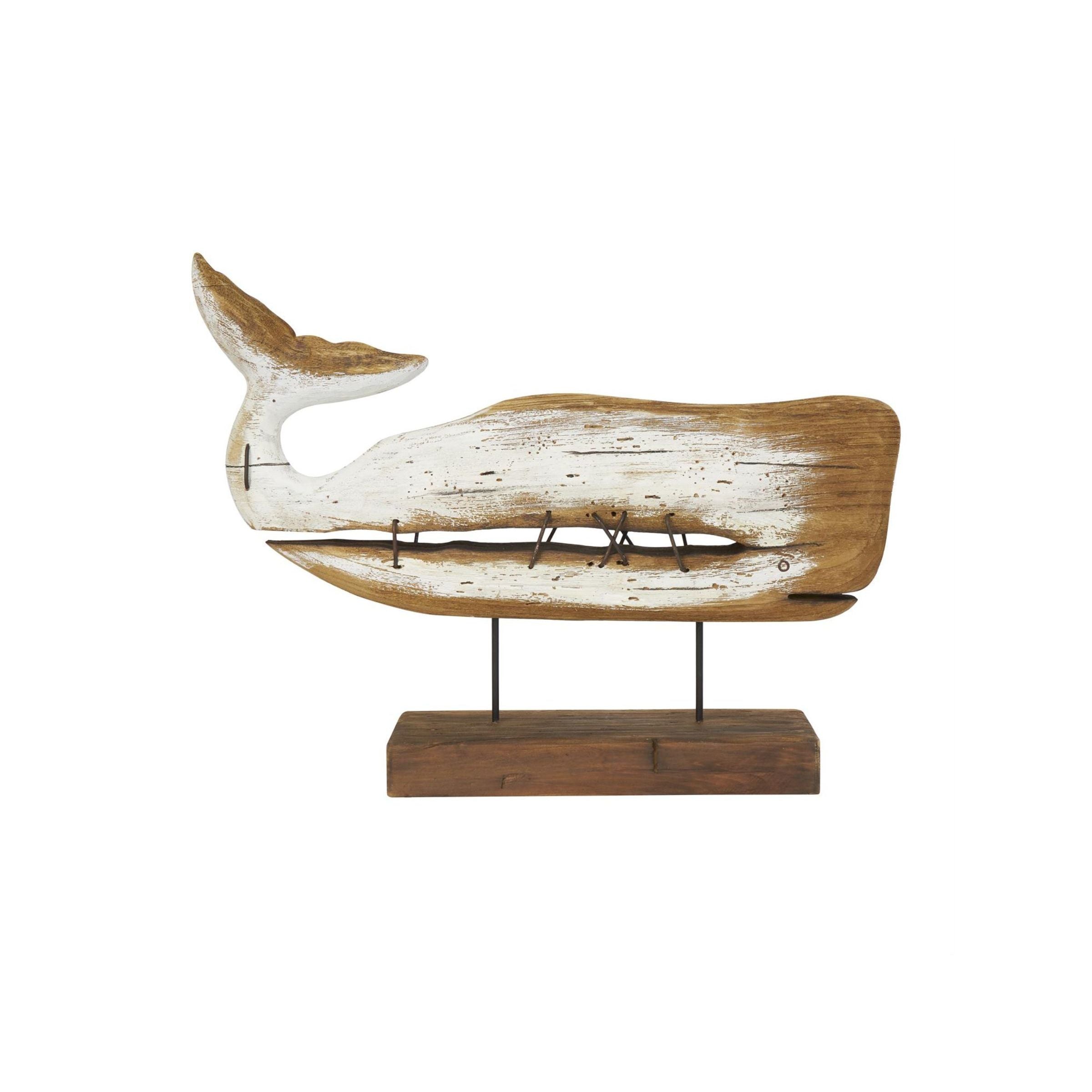 Wood and Metal Whale Sculpture 25"W x 19"H