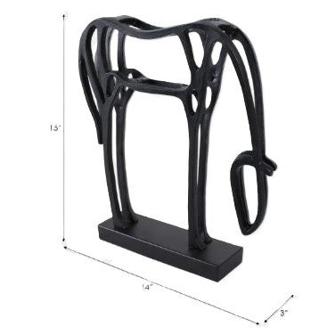 Black Metal Horse Cut Out Sculpture 14"W x 15"H