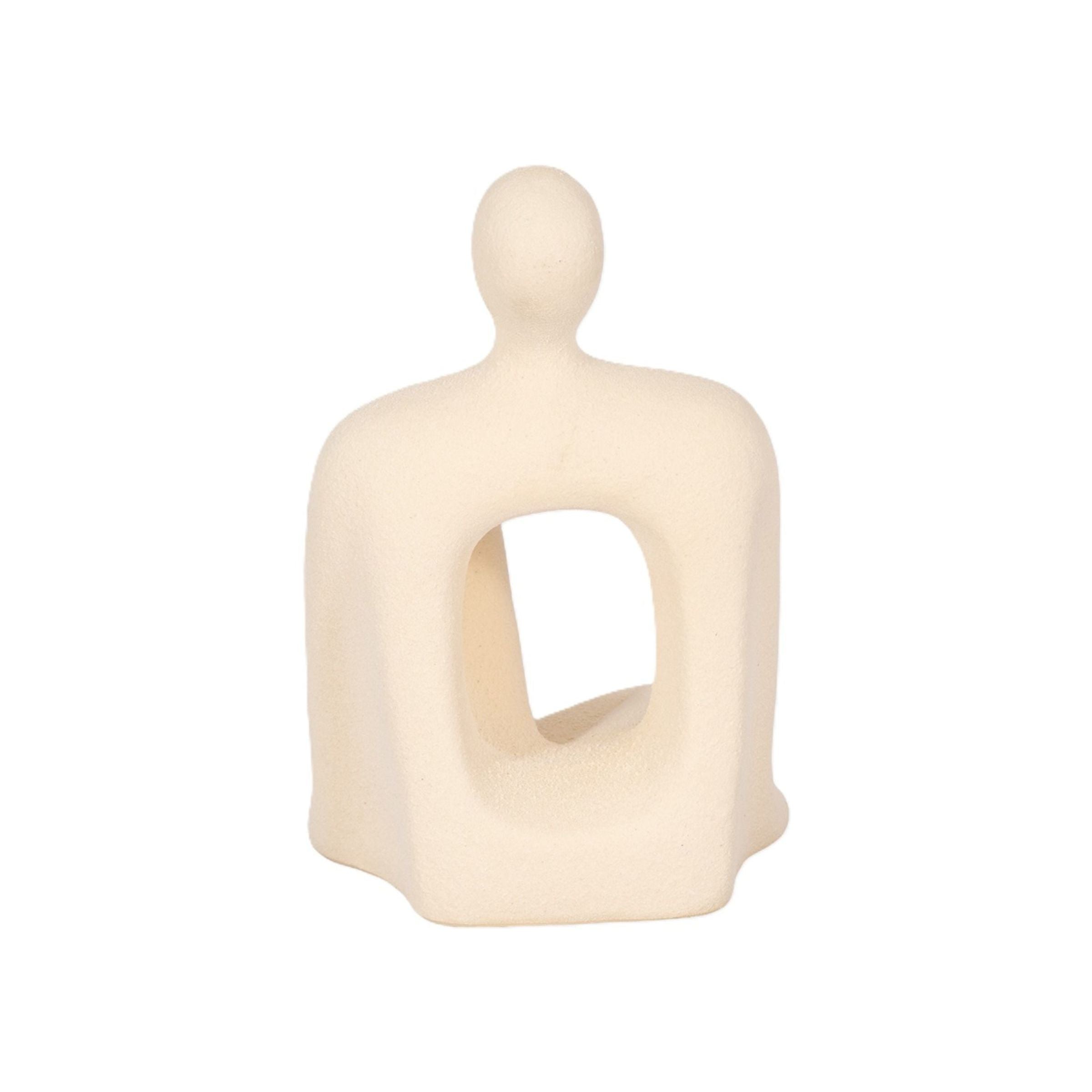 Ivory Ceramic Sitting Figure with Cutout 6"W x 10"H