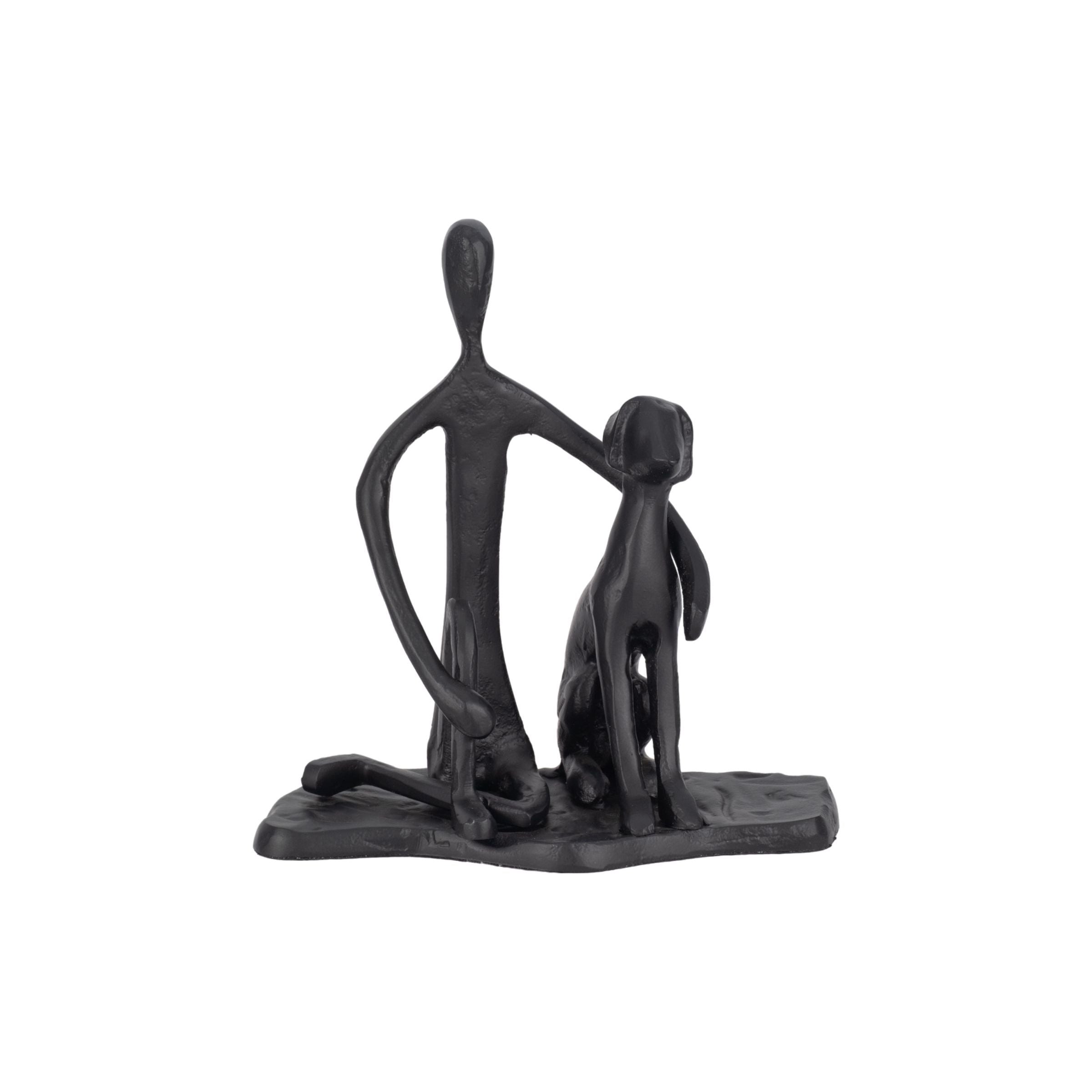 Black Metal Dog With Friend Sculpture 9x9"H