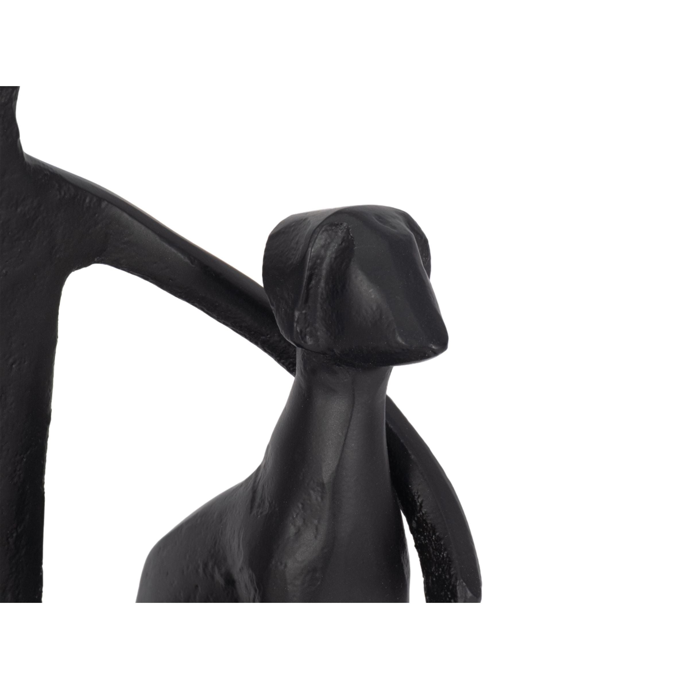 Black Metal Dog With Friend Sculpture 9x9"H