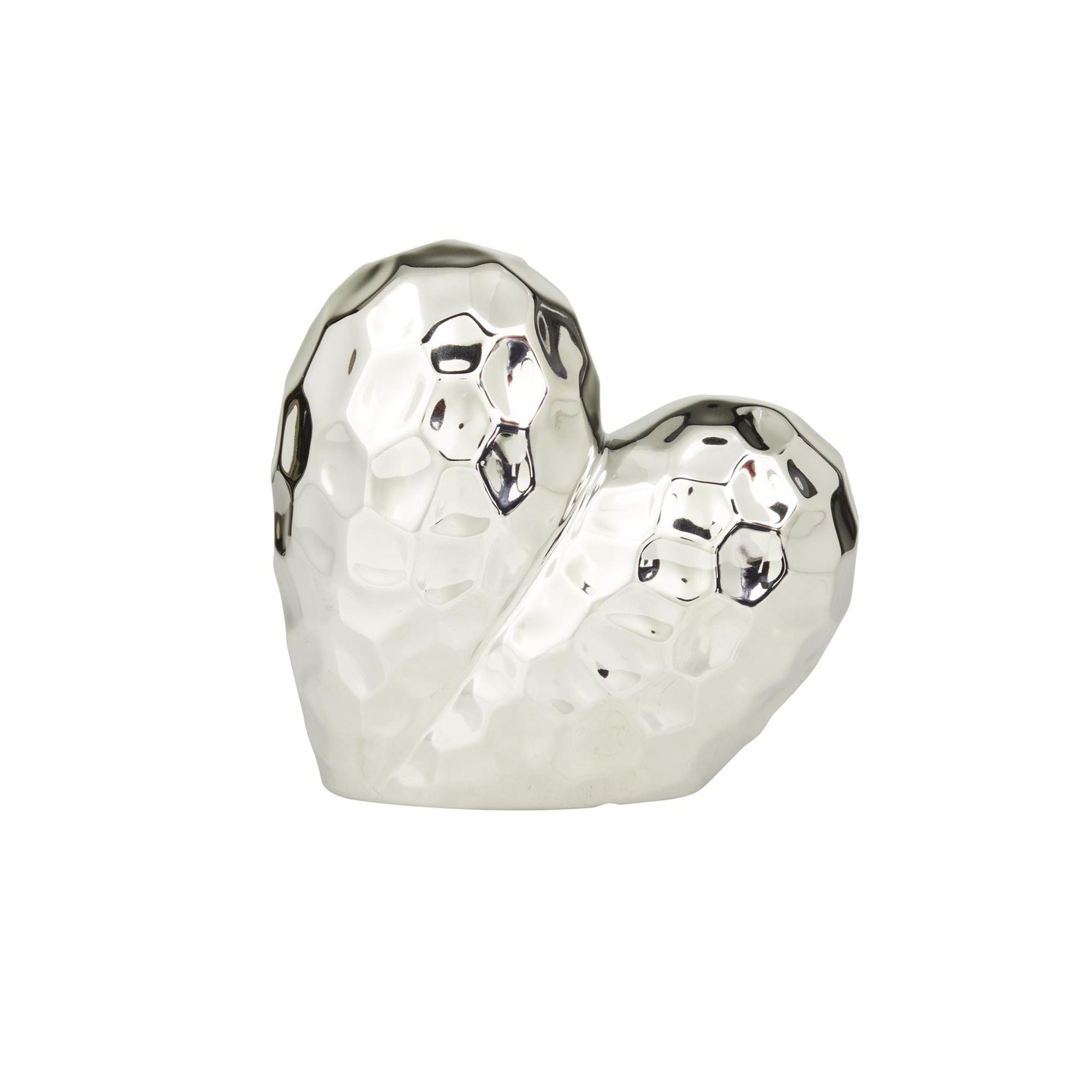Silver Ceramic Heart Sculpture 8"W x 8"H