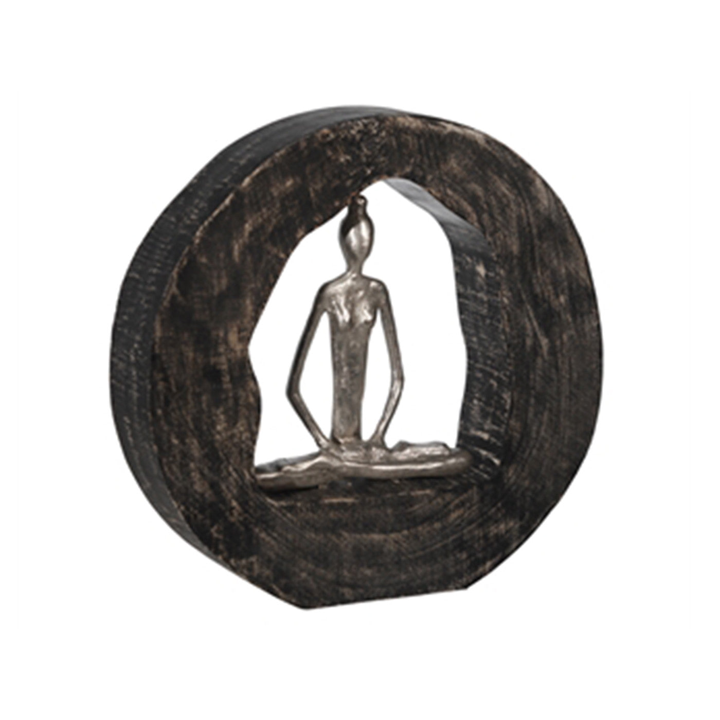 Silver Yoga Lady in Black Wood Circle DÃ©cor 11"W x 11"H