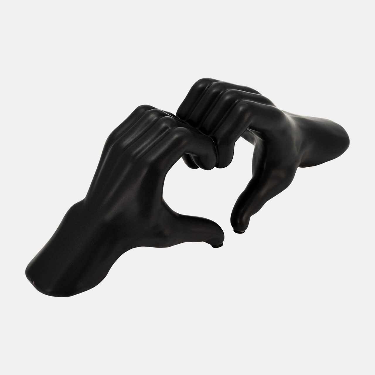 Black Ceramic Hand-Heart Sculpture 14"W x 5"H