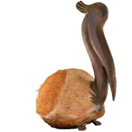 Coconut Pelican Sculpture 8"W x 16"H
