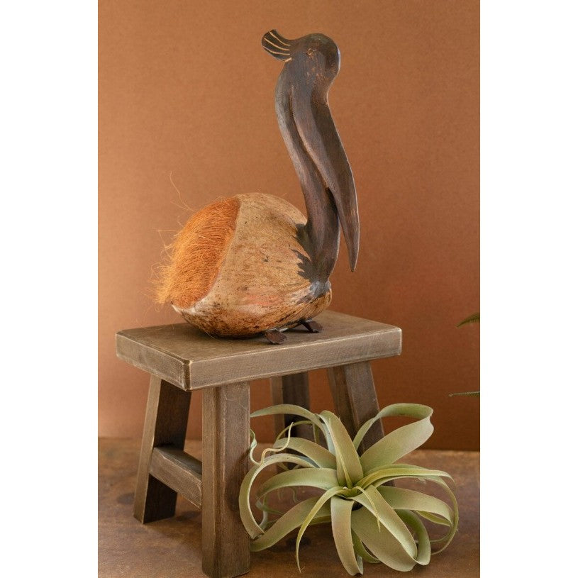 Coconut Pelican Sculpture 8"W x 16"H