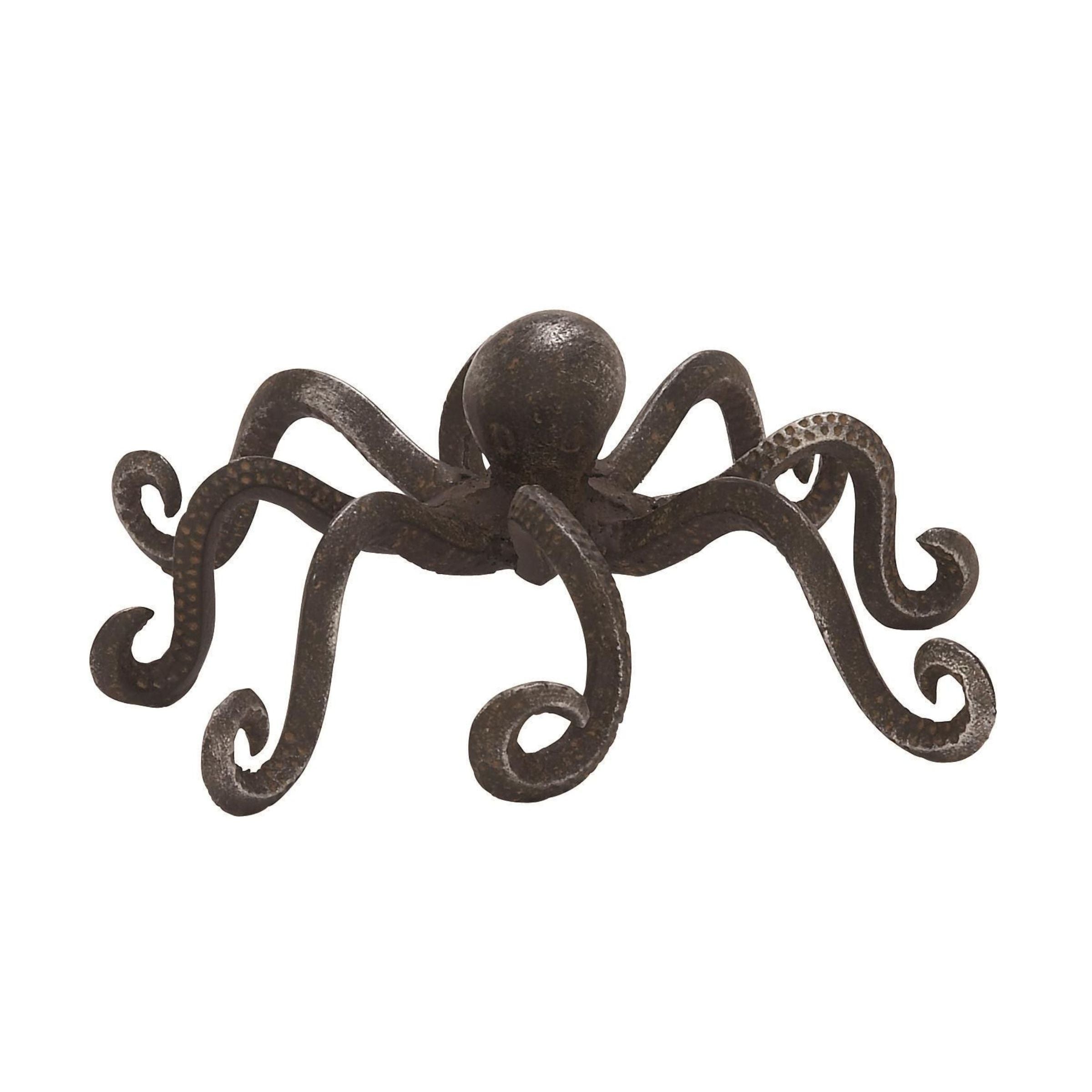 Bronze Metal Octopus Sculpture 12"W x 4"H