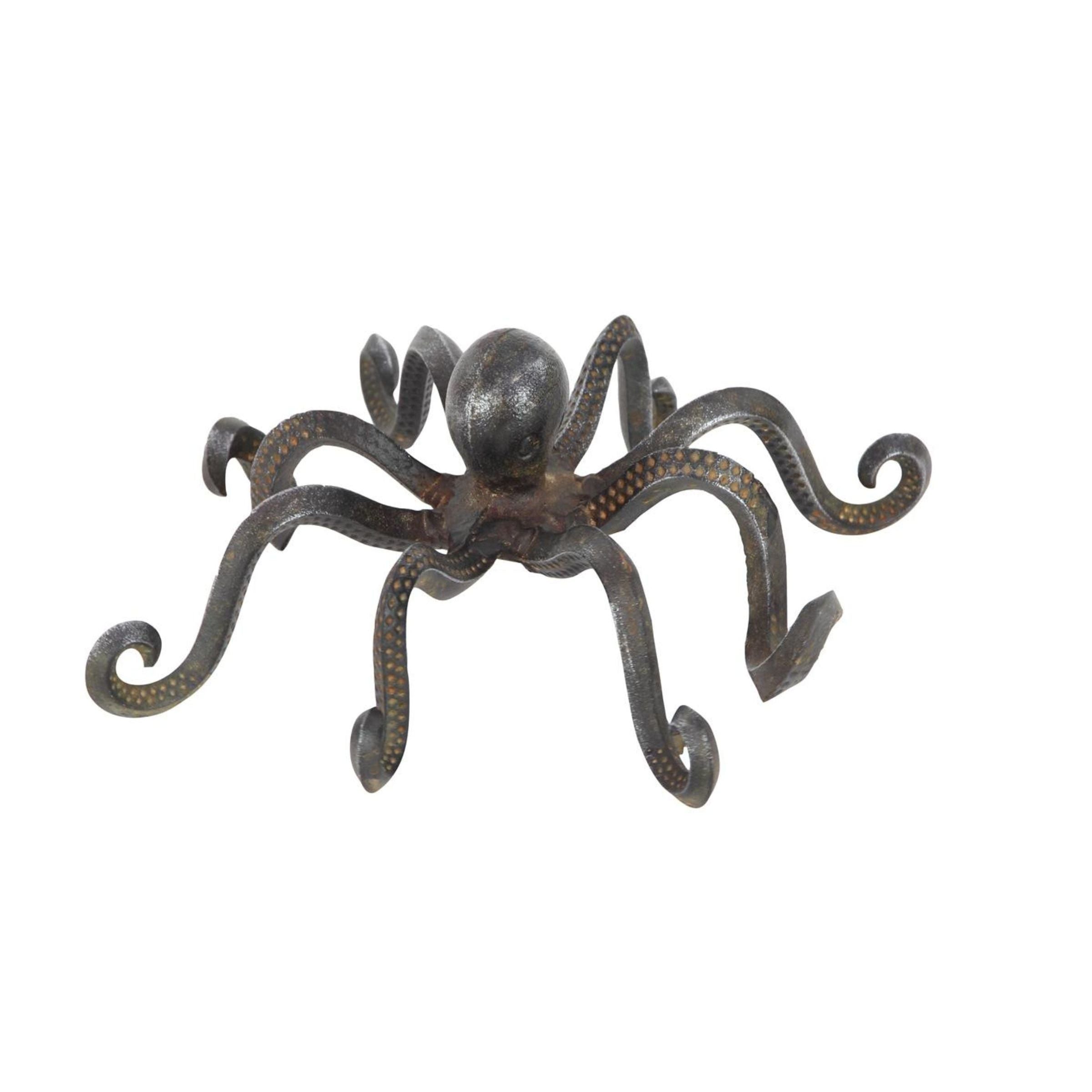 Bronze Metal Octopus Sculpture 12"W x 4"H